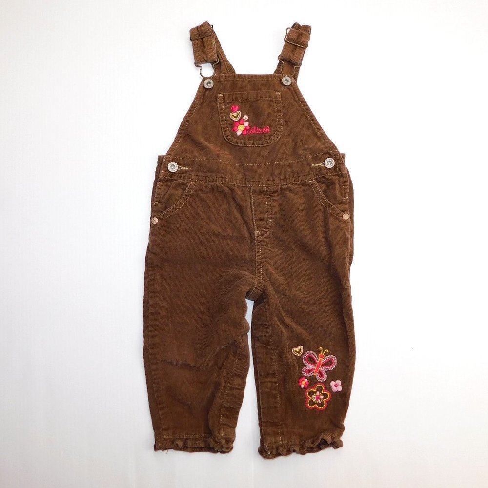 Oshkosh B'gosh girls 12 months Brown Corduroy Overalls embroidered Butterfly 12m